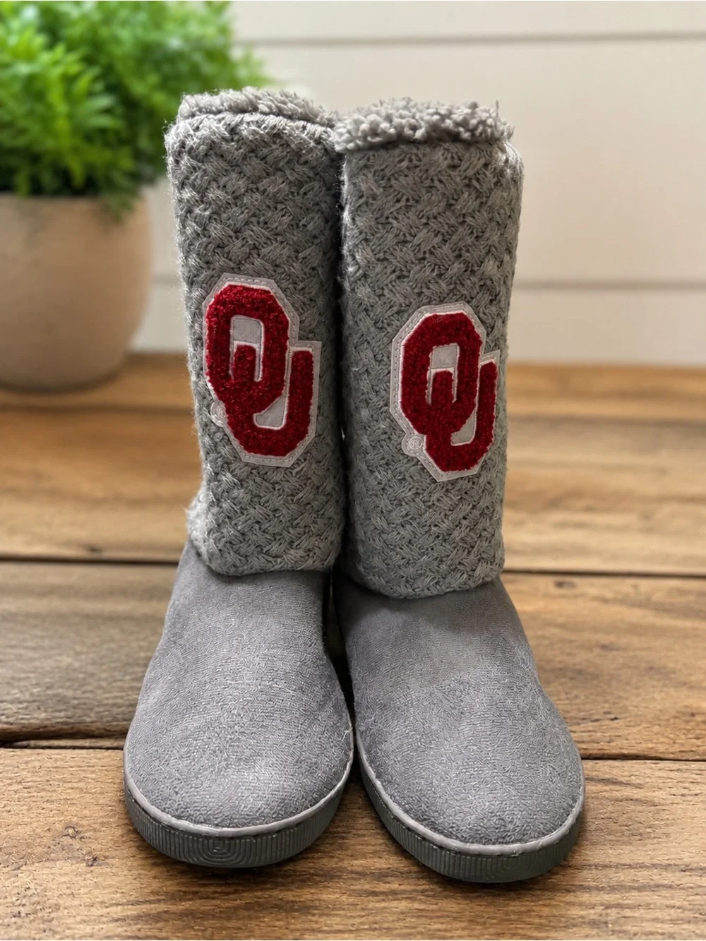 OU Grey Knit Tall Women’s Boots - Cozy Fleece-Lined Casual Boot NEW